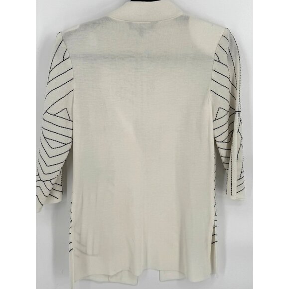Ming Wang Womens XS Open Front Geometric Cardigan Jacket Knit White &‎ Black - Picture 2 of 5